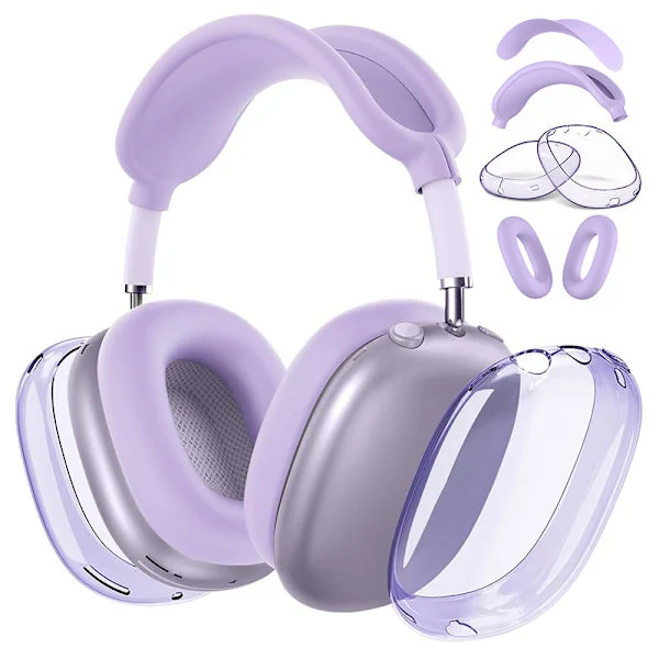 Fodral för Airpods Max 1/2, transparenta och TPU-tillbehör (kompatibla, lila)