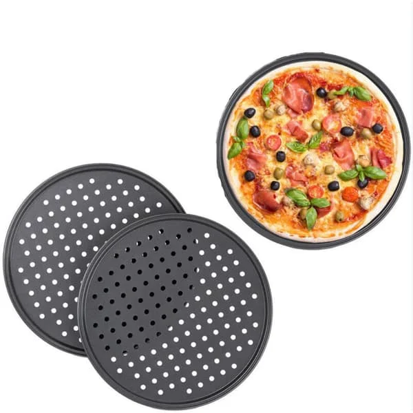 Perforated Pizza Pan, Non-Stick Pizza Pan with Solid Base - Diameter 32cm, 2-pack