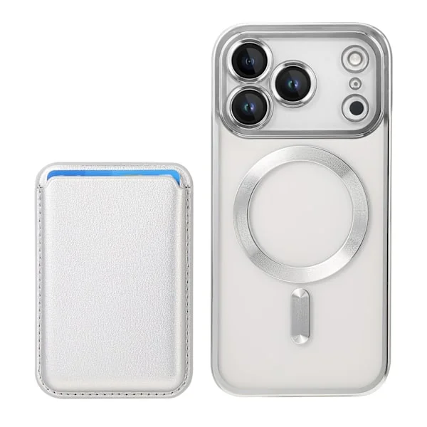 Silver Magnetiskt Skal Set Kompatibelt med iPhone 17 Pro Max - Elektropläterad PC med Korthållare