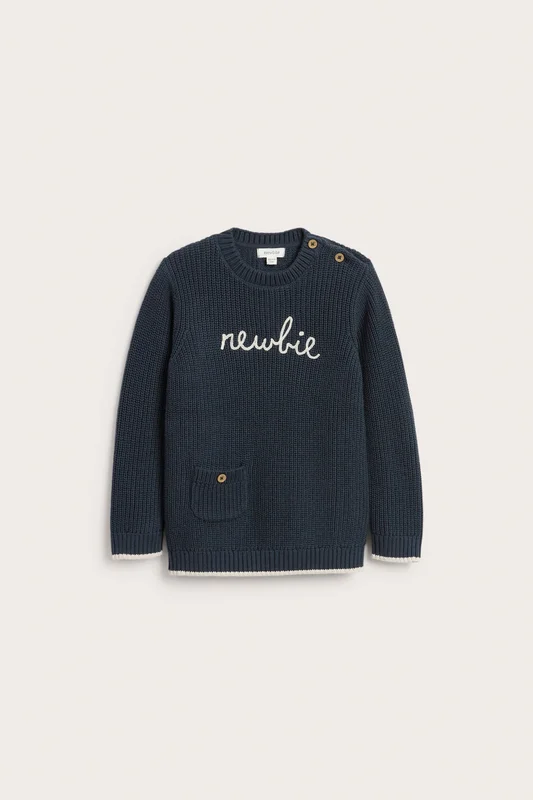 Newbie | Stickad tröja med Newbie logga Mörkblå 110/116 | Barn