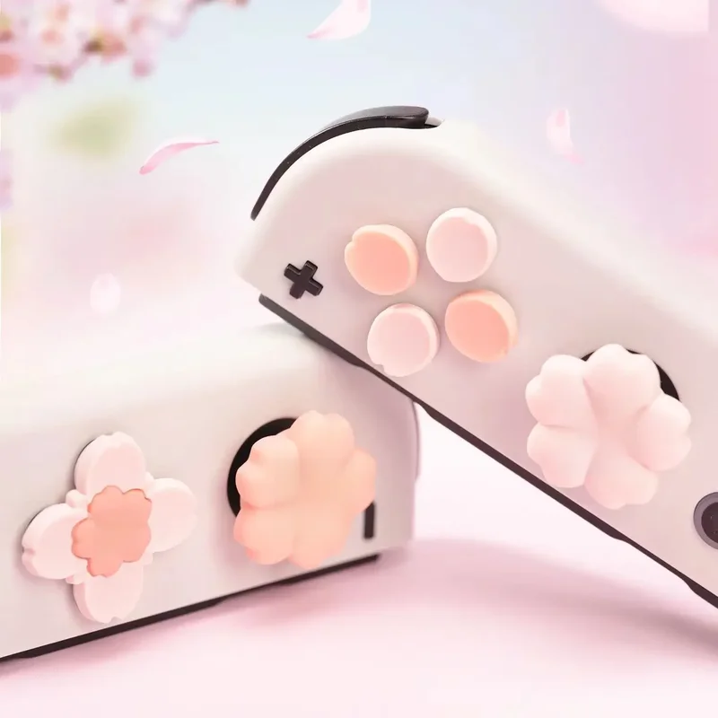 AliExpress - Rose Sakura Silicone souple d-pad bouton croisé ABXY clé autocollant coque peau pour Switch 2/NS Oled Joy-con pouce bâton poignée 