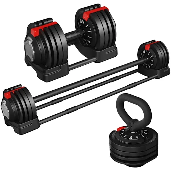 Justerbar hantel, skivstång och dumbbell / justerbart hantelset