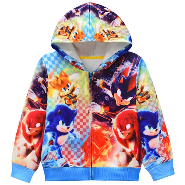 Sonic Tegneserie Digitaltrykt Jakke med Glidelås og Hettegenser for Mellomstore og Store Barn