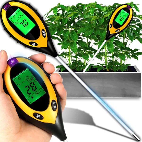 PH-tester, syre-base jordtestdetektor, bakgrunnsbelyst LCD-skjerm kompatibel med hagearbeid, potteplanter og landbruk, batteri ikke inkludert, 9V 