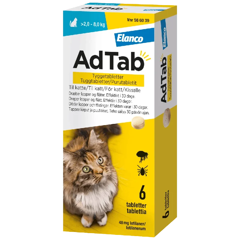 AdTab 48 mg tyggetabletter til katt (>2,0-8,0 kg) 6 stk - Mot flått og lus