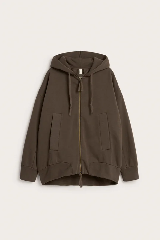 Kappahl | Hoodie med dragkedja Mörkbrun L | Dam