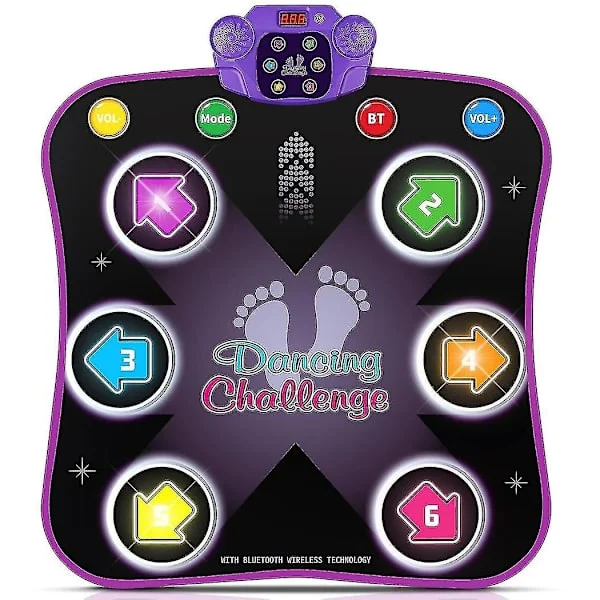 Dansematte for barn 3-10 år med Bluetooth, musikkdansematte med 6 lysende piler, elektroniske dansematte leker