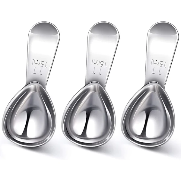 3 stk. kaffemål spiseske måleskeer rustfrit stål kaffemål korte håndtag spiseske til te sukker køkkengaver (15 ml, sølv)