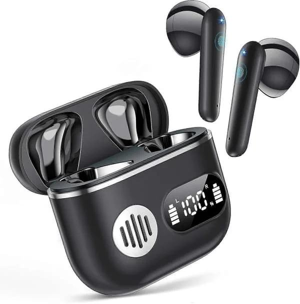 Sport Bluetooth Øretelefoner Stereo Øretelefoner med ENC Mikrofon Trådløse Øretelefoner In-Ear, Hvit