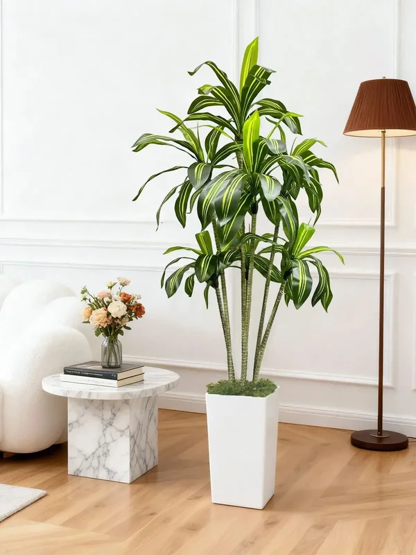 AliExpress - Künstlicher Dracaena-Baum, Tropische Kunstpflanze mit Weißem Übertopf, UV-Beständige Kunstpflanze für Wohnzimmer, Büro und Garten