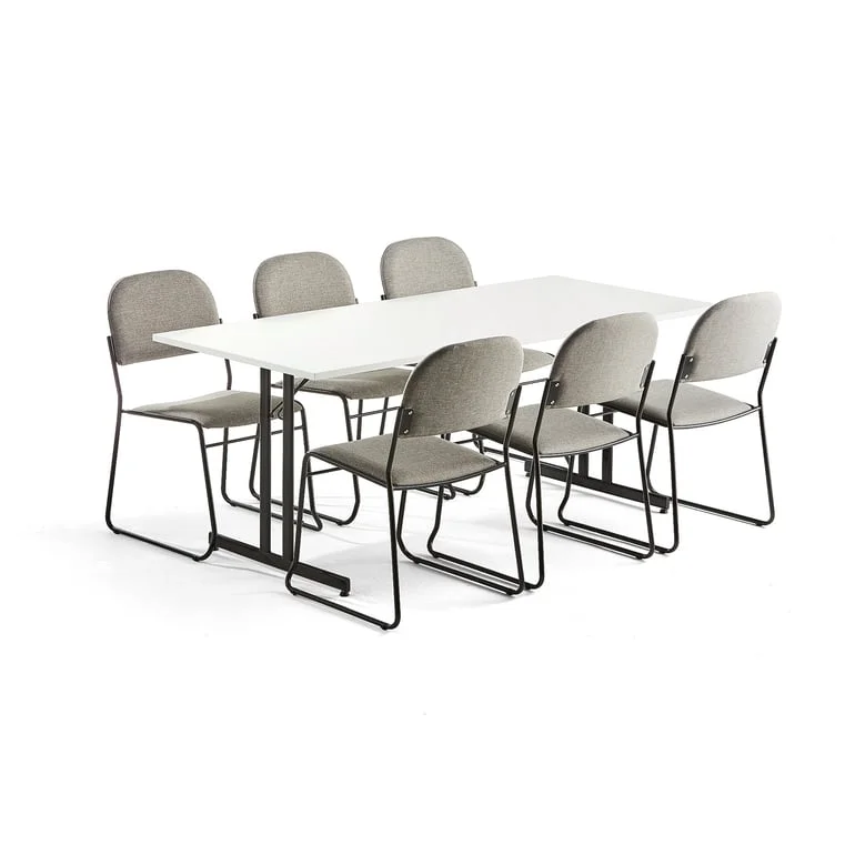 Conference package deal EMILY + DAWSON, 1 table + 6 beige/black chairs