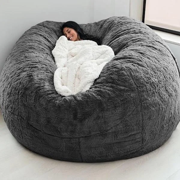 Lazy Sofa Sækkestol Faux Fur Sækkestol Bønnesofa Mørkegrå (Kun sækkestolsbetræk) (180*90)