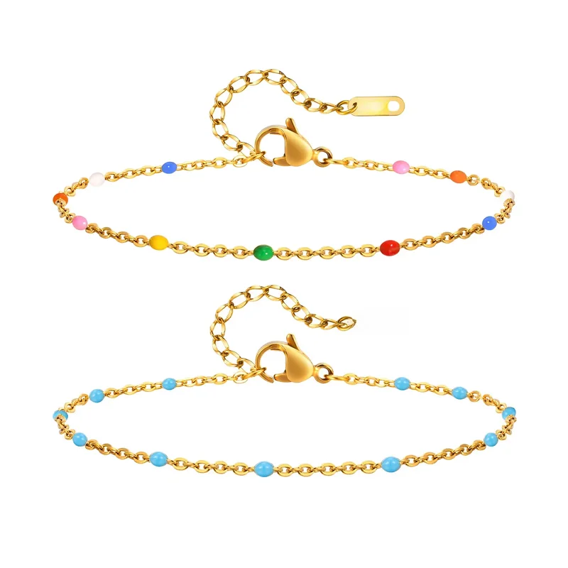 AliExpress - Bracelet chaîne en acier inoxydable pour femmes, perles colorées d'été plaquées or 18 carats, bijoux de poignet étanches en acier 