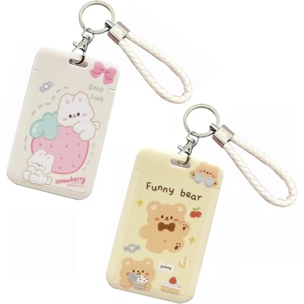 2 stk. Kpop Fotokortholder PC Holder Kpop ID Badge Holder med nøglering Hårdt Beskyttende Foto Lommer (Hvid og Gul)