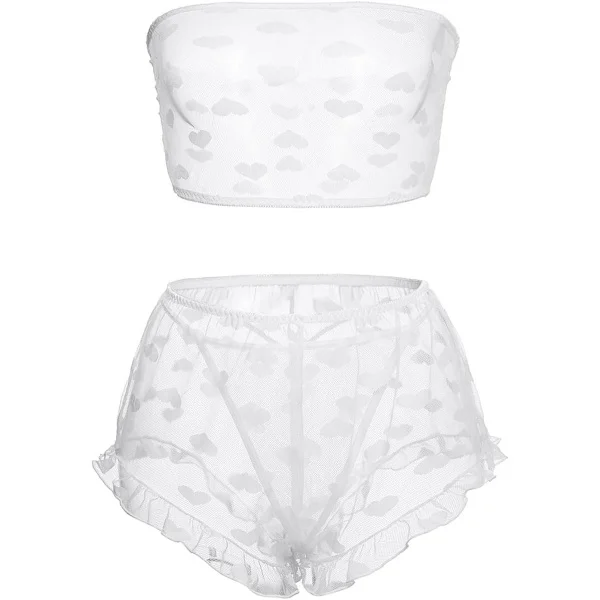 Lingerie Set - Lingerie - Transparent - Heart Pattern - White - Size M