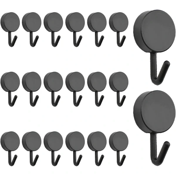 20 Pieces Black and White Self-Adhesive Plastic Hooks, Removable Wall Hangers for Bathroom, Kitchen, Office, Wardrobe, Glass Black