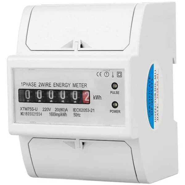 kWh-måler. 2-leder elektronisk elmåler. Enfaset elmåler. DIN-skinne elmåler. Til hjemmebrug (20(80) A)