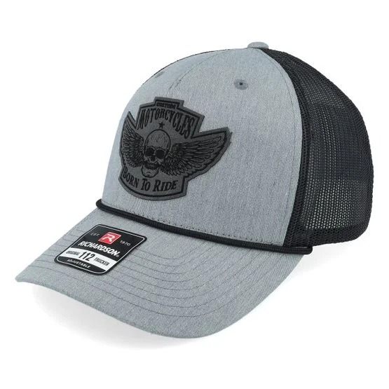 Born To Ride - Grå trucker Caps - Custom Motorcycles Patch Heather Grey/Black Rope @ Hatstore