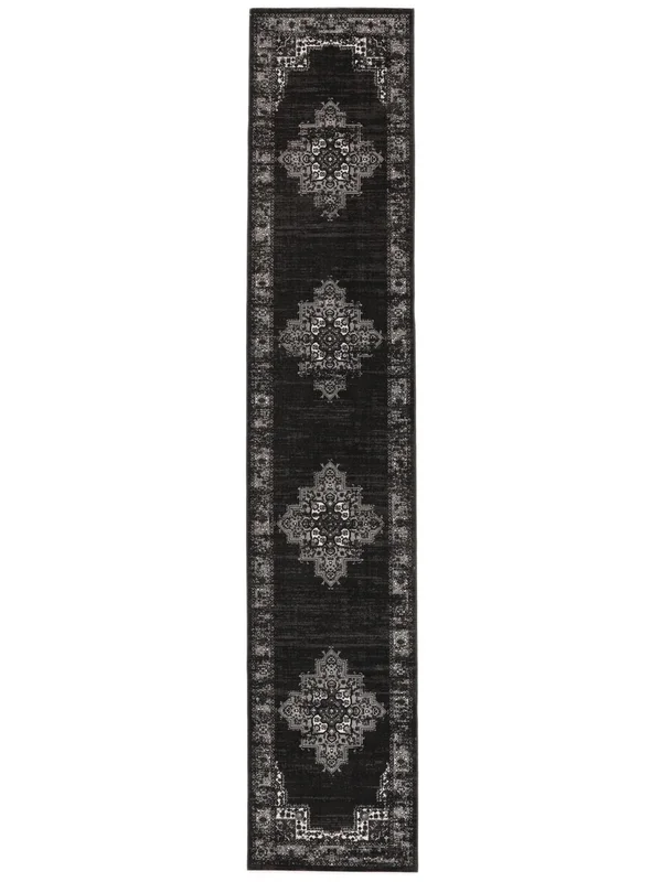 Vintage Medallion Small Vintage Vega Rug - Black 80X400 Classic Style