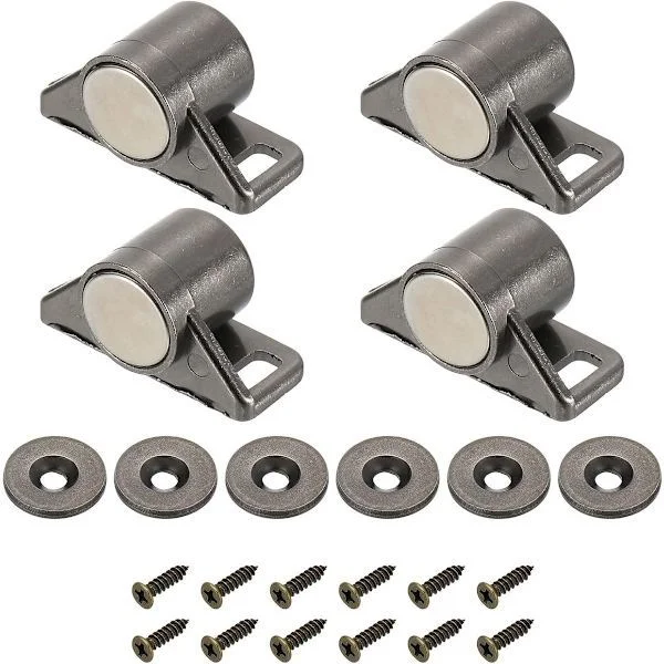 4-delad rund magnetisk spärr magnetiska skåpdörrspärrar skåpdörrmagneter magnetlås med 12 skruvar magnetisk dörrspärr skåpdörrar svart