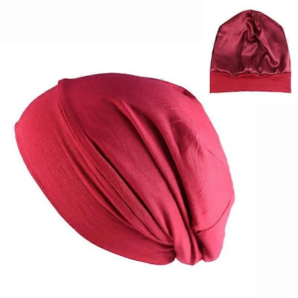 Satinforet Beanie, Silke Beanie Sleep Cap Hår Cover Bonnet Slouchy Beanie Nattehue Justerbar Til Krøllet Sort Hår [DB]