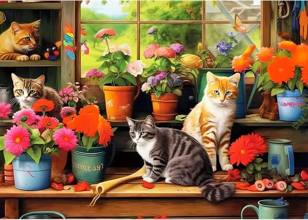 500-bitars pussel för vuxna - Katter och blommor | Utmanande aktivitet Bra presentidé för familj och vänner | Svåra pussel Storlek 20,5 x 15 tum