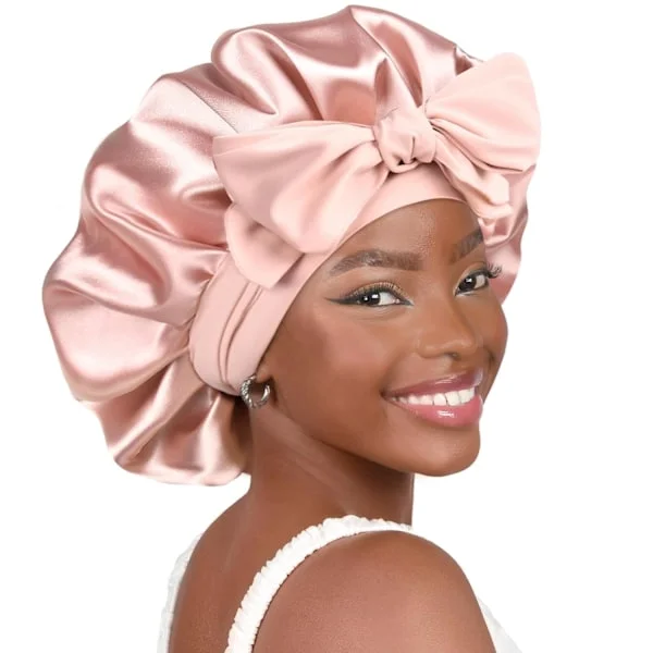 Satin Bonnet Silke Bonnet For Søvn Dobbeltlags Satin Fôret Hår Bonnet Med Sløyfe Bonnets For Kvinner Naturlig Krøllete Hår