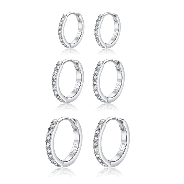 Hoop øreringe sølv dame øreringe 3 par 925 sterling