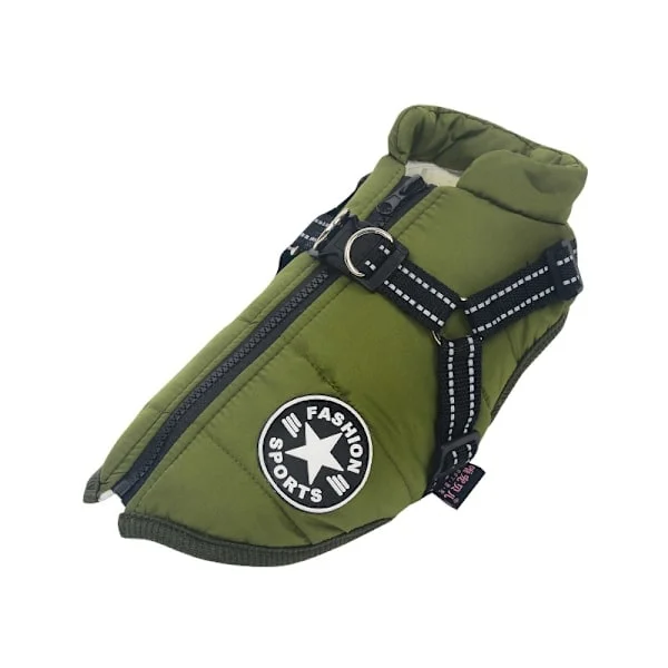 Warm Waterproof Jacket with Harness for Dog Winter Comfortable Cotton Clothes Padded Vest for Small and Medium Dogs Army Green-FX- Army Green S