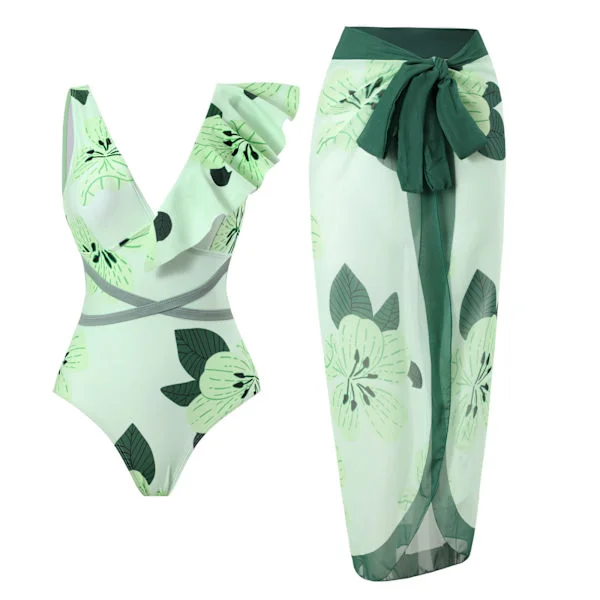 2026 Kvinnor Baddräkt Bikini Baddräkt Topp Klänning Set Blomstermönster Dam Baddräkt Tvådelad Kostym Mode Dam Baddräkter