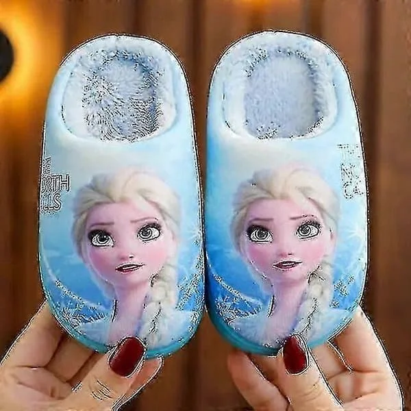 【BQ】Prinsessan Elsa Vinter Barnklack Bomullstofflor Flickor Varma Frostade Barn Bomull Svarta Lila Platta Skor