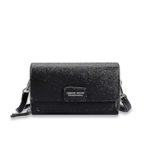 Läder Designer En Axel Dam Ny Enfärgad Kvinnor Messenger Liten Väska Damplånbok Handväska (svart)-svart