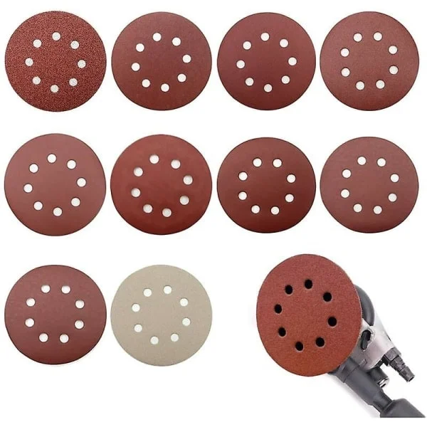 100 stk slipepapir 125 mm slipepapir 80/180/240/400/800/1000/1200/1500/2000/3000 korn for tilfeldige slipemaskiner Perfekt for
