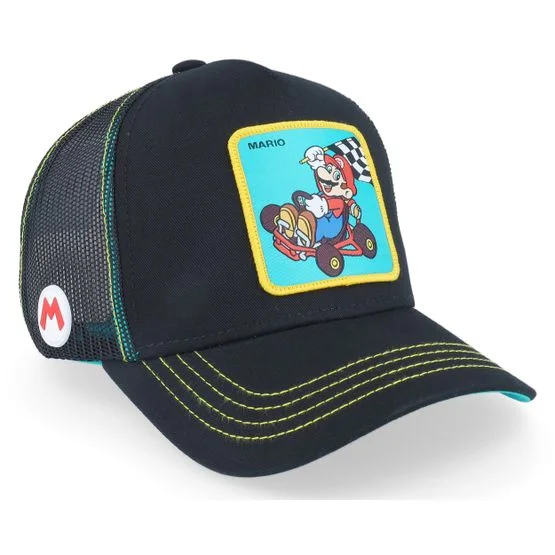 Capslab - Noir trucker Casquette - Super Mario Kart Mario Black/Blue Trucker @ Hatstore