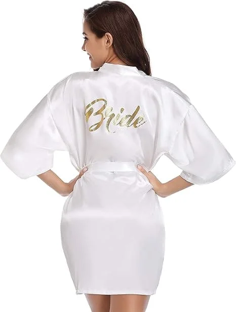 Brudekjole Kimono Morgenkåbe til Kvinder Satin Brudepige Fest Morgenkåber