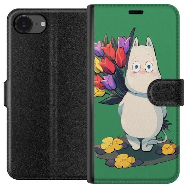Kompatibelt Plånboksfodral till Apple iPhone 17e Söt vit sagokaraktär med färgglada blommor och mjuka pastelltoner för drömsk och lekfull känsla