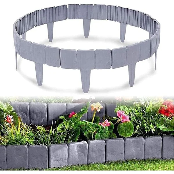 10 stk. Hagekant Gressplenkant Grå ABS Plast Brosteinsmønster Plante Kanting Blomsterbed Stier Gjerde for Blomsterbed Gress