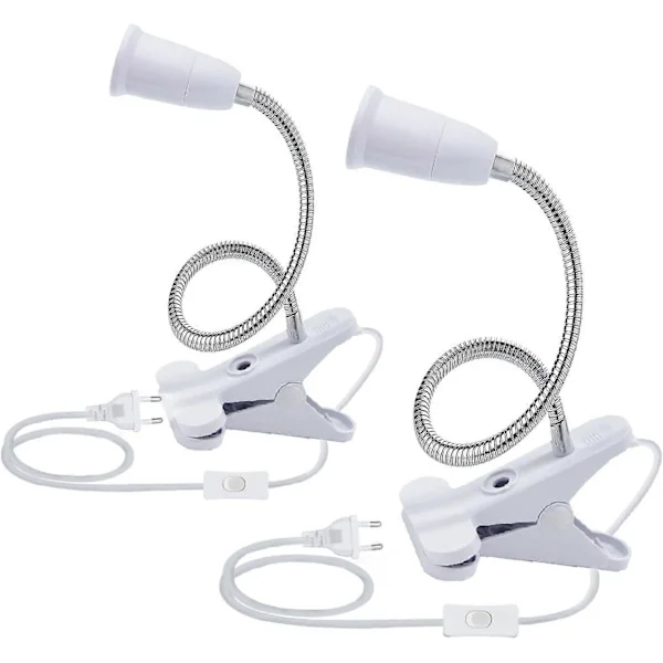 2 STK LED Bordlampe Base E27 Klemme Pære Fatning Svanehals Lampeholder Base Bordlampe Klip Base med Afbryder 360 Lampefatning til Læsning, Makeup