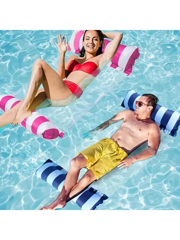 AliExpress - Faltbarer, gestreifter, aufblasbarer Loungesessel, geeignet für Schwimmbadpartys und schwimmende Strandbetten mit Netzrückenlehne