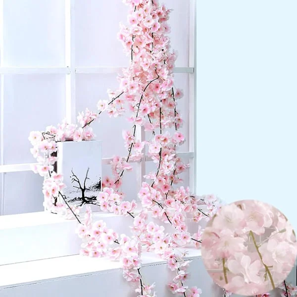 3 st 180cm Konstgjord Körsbärsblommor Girlang Dekoration, Körsbärsblommor Girlang Konstgjorda Blommor Rankor Girlang för Trädgård Balkong Dekoration