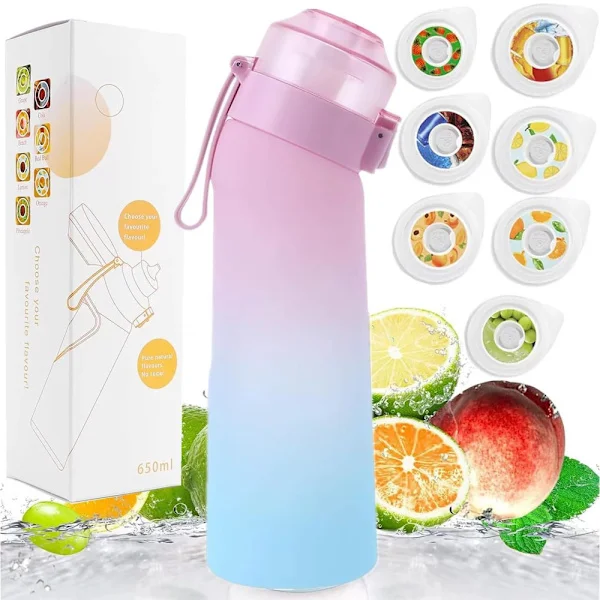 Vattenflaska - Smaksatt Vattenflaska Luft Startset - 750ml, 7 Smaker - Vattenflaska - Med Sugrör - BPA-Fri - Återfuktande (Gradient Powder)