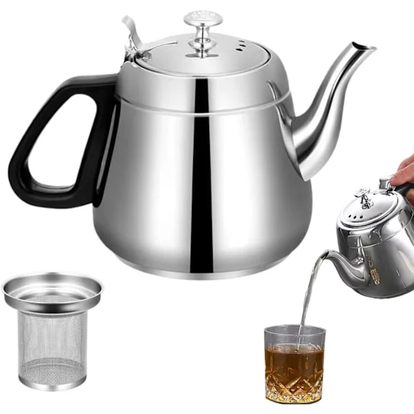 Stainless Steel Teapot with Infuser - 1.5L Teapot with Filter, Large Capacity Kettle with Removable Infuser