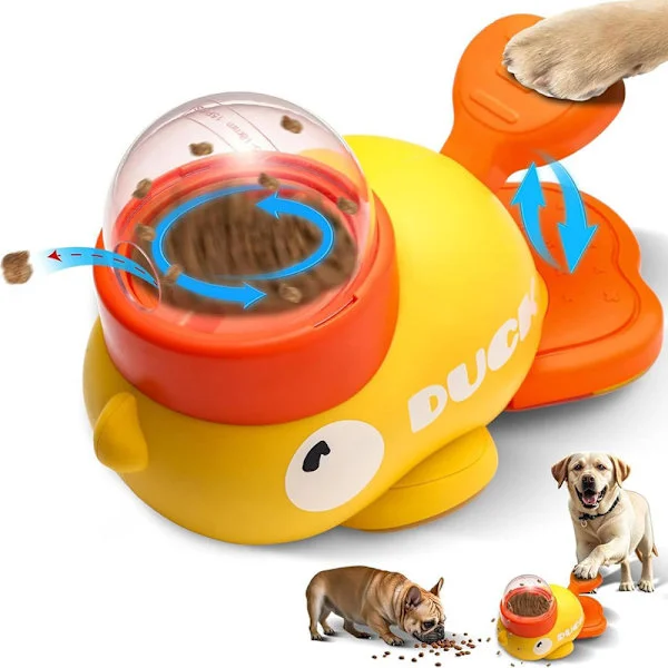 Hundelegetøj, DogActivity Legetøj, Langsom Foderautomat, Hund & Kat Legetøj Godbidsdispenser, Andedesign, til Små & Mellemstore Gule