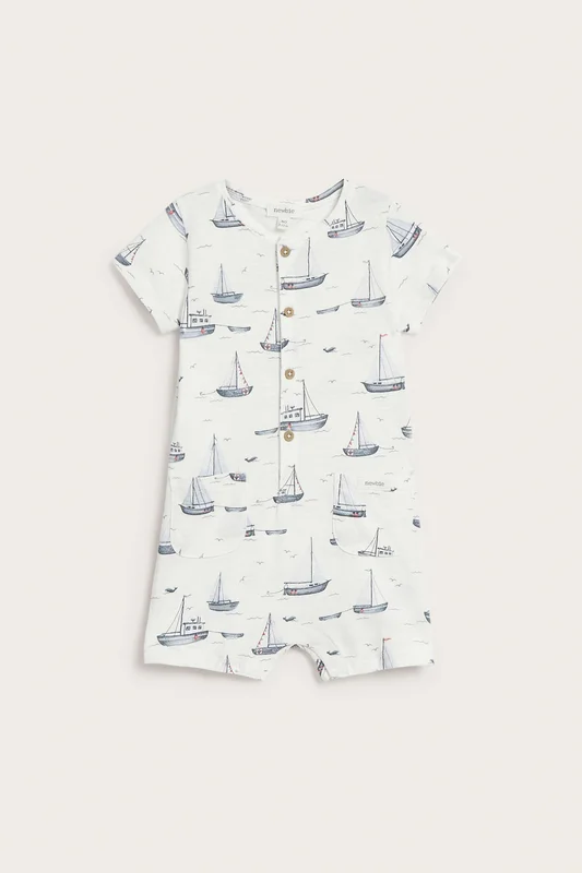 Newbie | Romper med seilmønster i slubtrikot Offwhite 56 | Baby