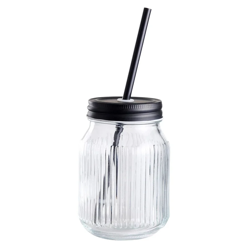 Day glasskrus med lokk og sugerør - 0,45 l