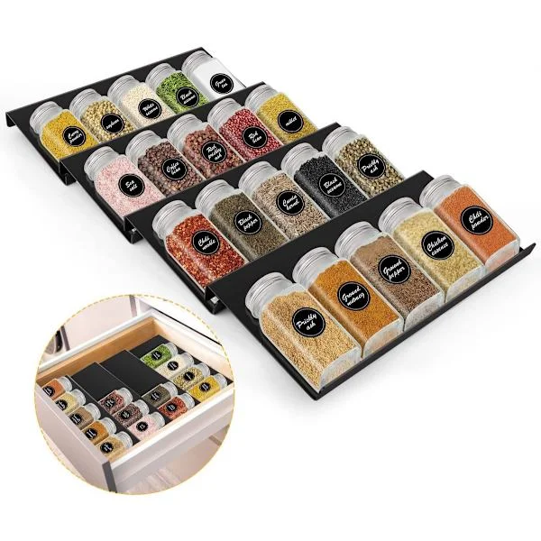 Spice rack - space-saving - extendable from 30 to 60 cm - adjustable drawer dividers - kitchen storage rack - spice rack suitable for acrylic drawers.