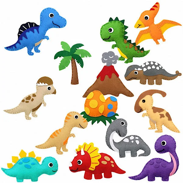 Filt hantverksset, dinosaurie filt syset barn hantverksset, barn hantverksmaterial för barn nybörjare,
