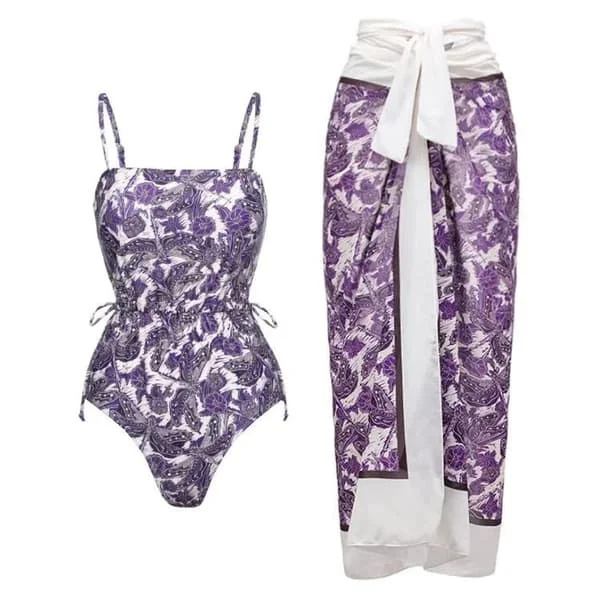 2026 Kvinnor Baddräkt Bikini Baddräkt Topp Klänning Set Blomstermönster Dam Baddräkt Tvådelad Kostym Mode Dam Baddräkter