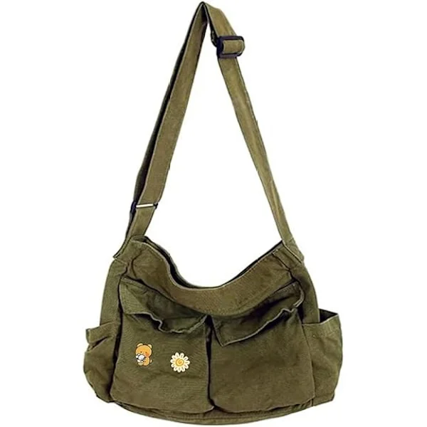 1 pc. Canvas Messenger Bag Large Hobo Crossbody Bag with Multiple Compartments, School Vintage Shoulder Bag for Women