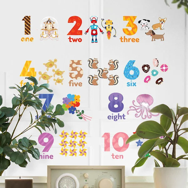 Numb Number Wall Decals Børn Nummer Stickers Alfabet Abc Wall Decals Peel Og Stick Dyr Nummer Wall Stickers Uddannelsesmæssige Klasseværelse Stickers 